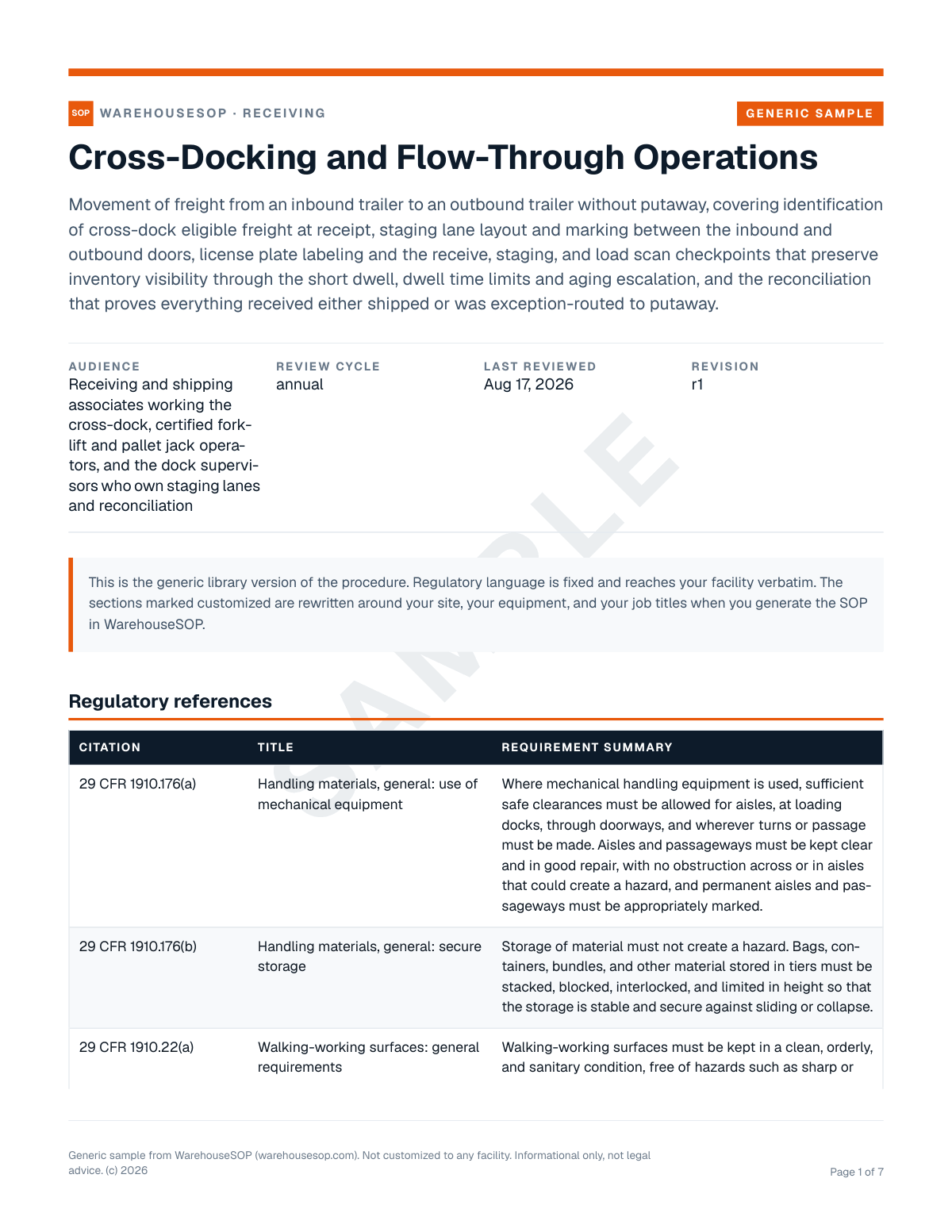 Cross-Docking and Flow-Through Operations SOP template, page 1 preview