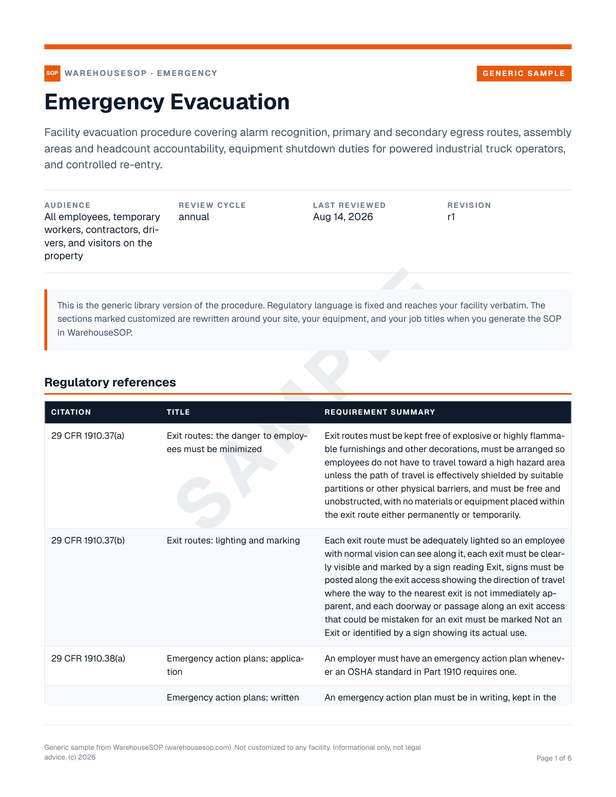 Emergency Evacuation SOP template, page 1 preview