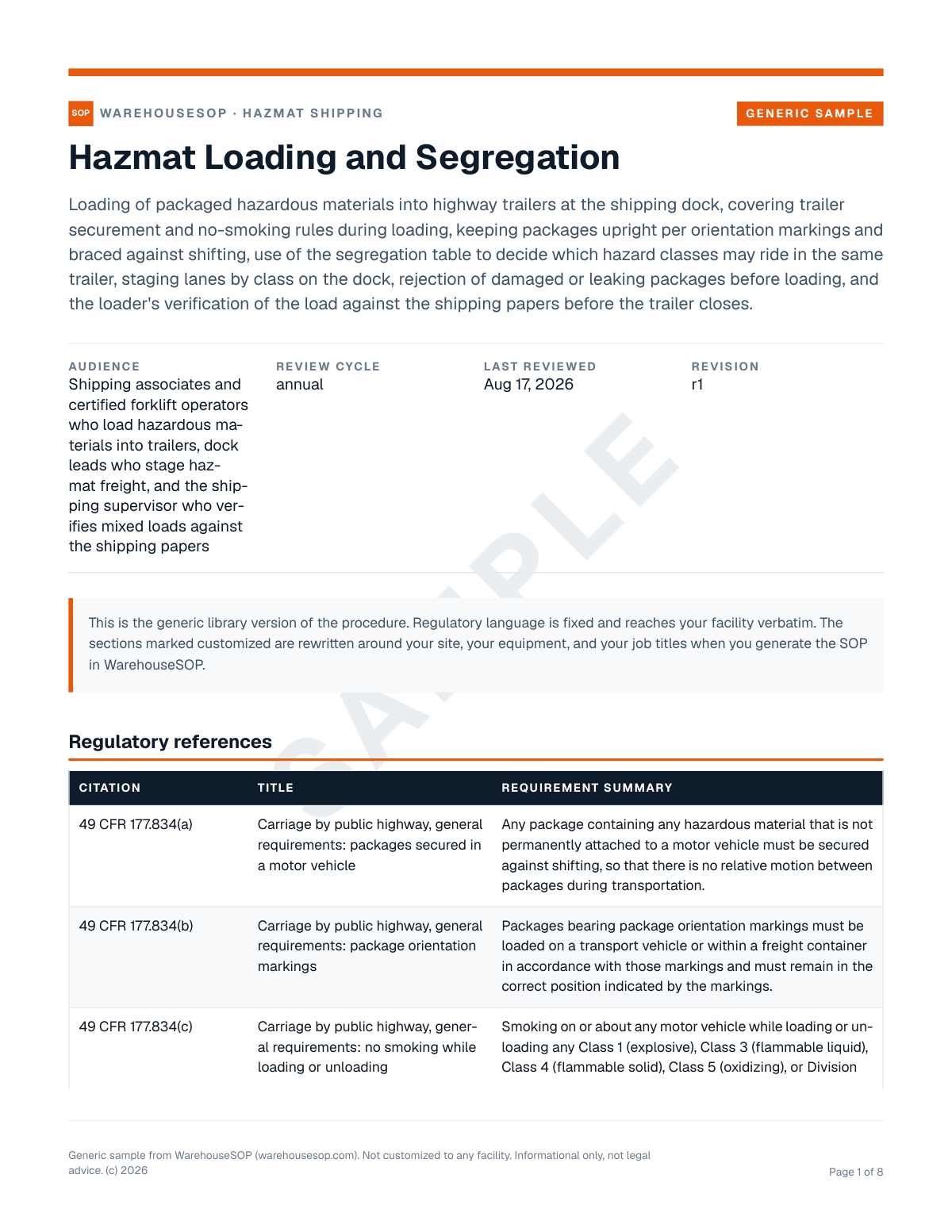 Hazmat Loading and Segregation SOP template, page 1 preview