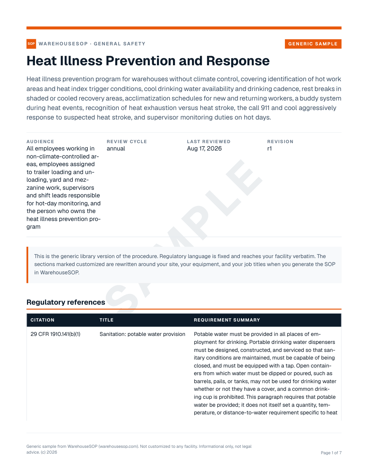 Heat Illness Prevention and Response SOP template, page 1 preview