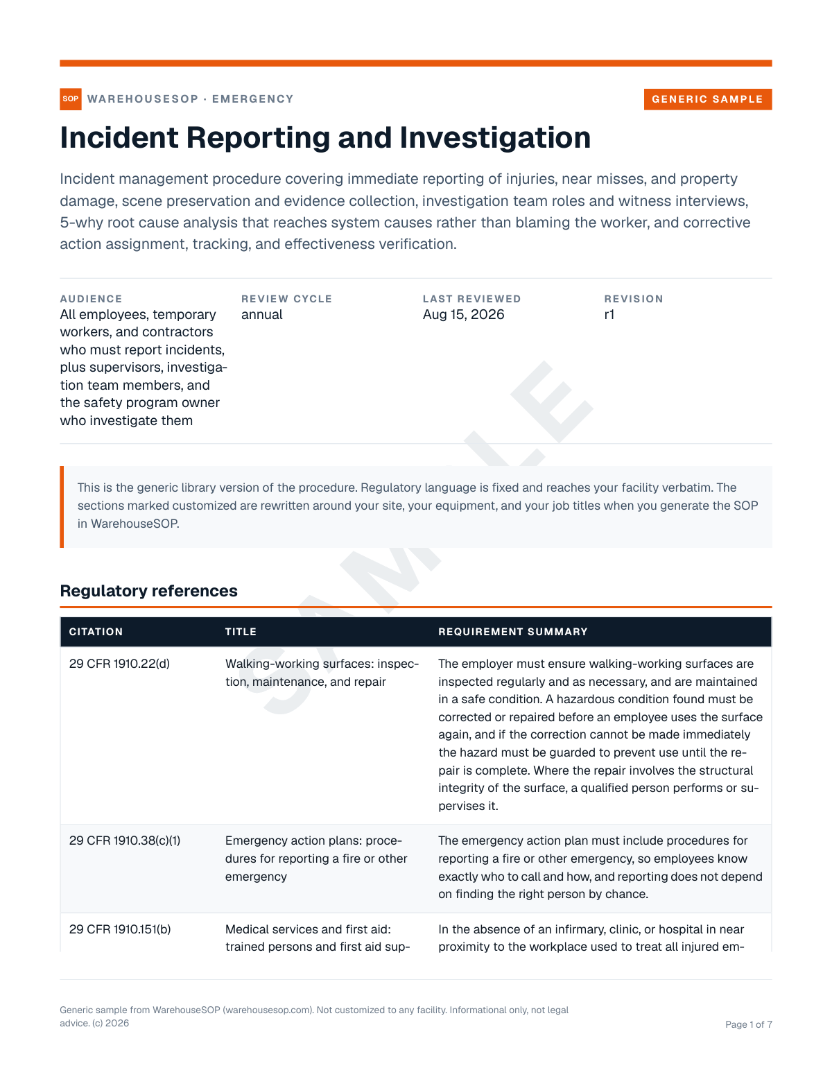 Incident Reporting and Investigation SOP template, page 1 preview