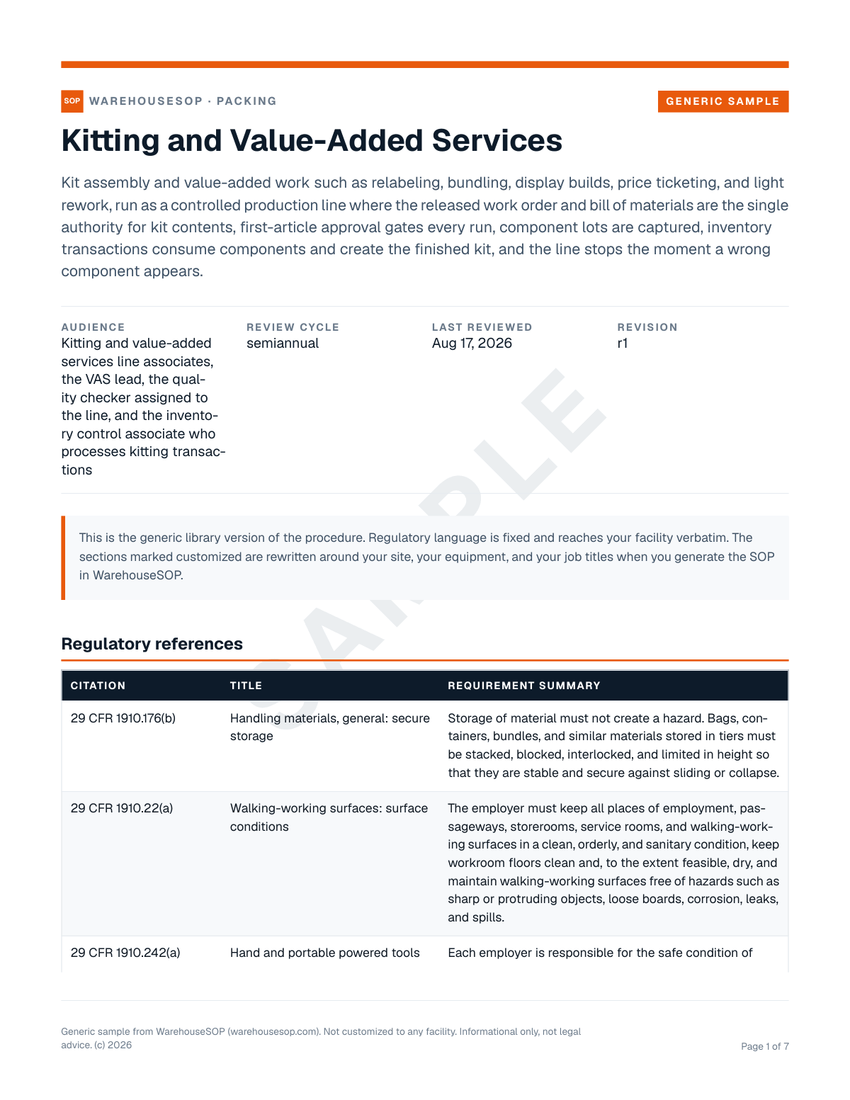 Kitting and Value-Added Services SOP template, page 1 preview