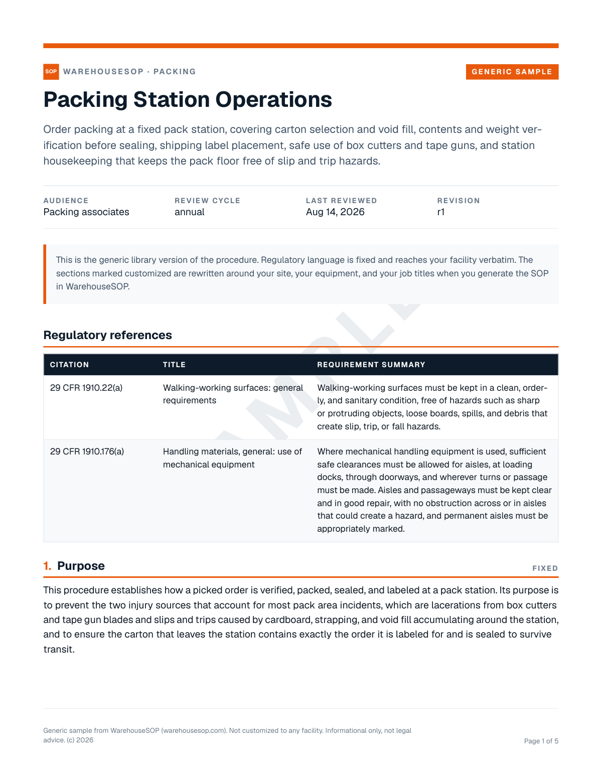 Packing Station Operations SOP template, page 1 preview