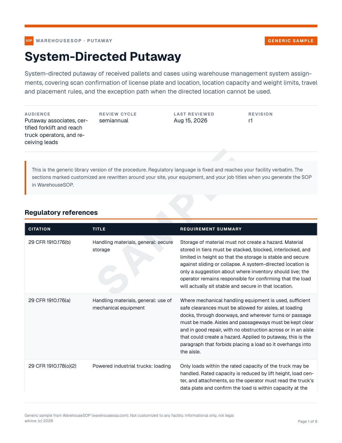 System-Directed Putaway SOP template, page 1 preview