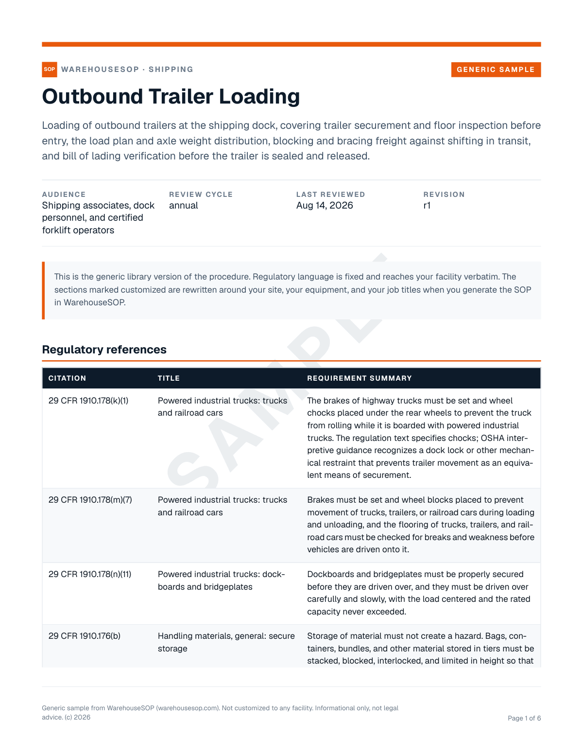 Outbound Trailer Loading SOP template, page 1 preview