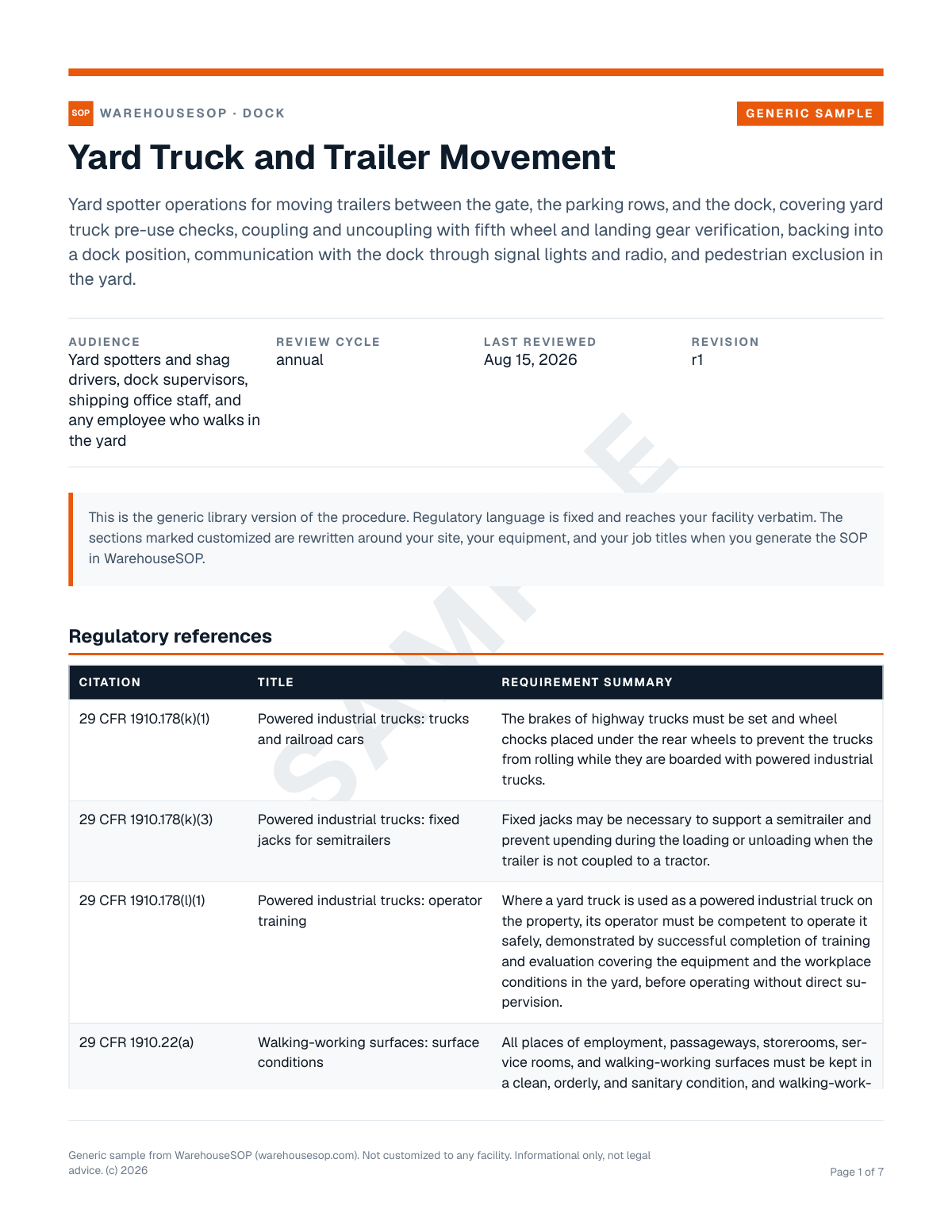 Yard Truck and Trailer Movement SOP template, page 1 preview